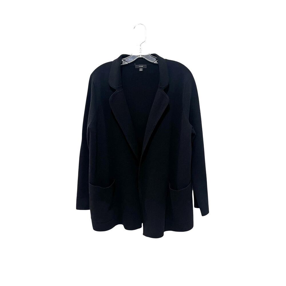 J Crew Blazer Womens Medium Black Sweater Knit Merino Wool Open Front Jacket